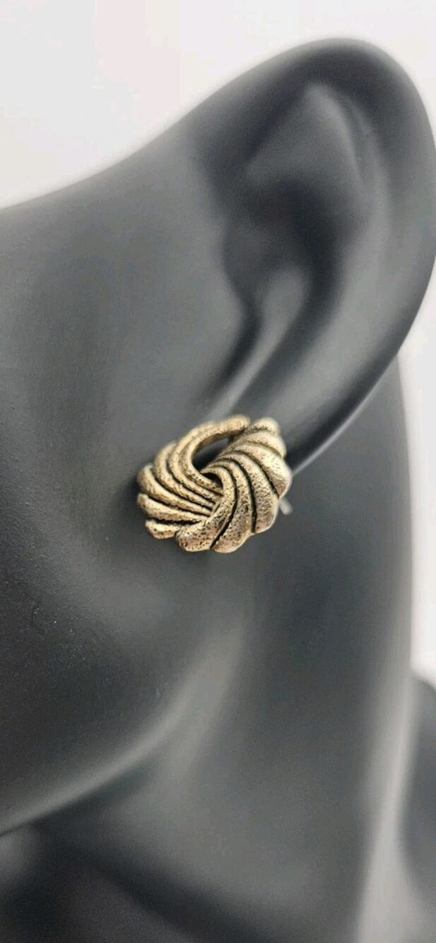 Vintage Gold Tone Swirl Knot Stud Earrings Pierced Textured Costume Jewelry